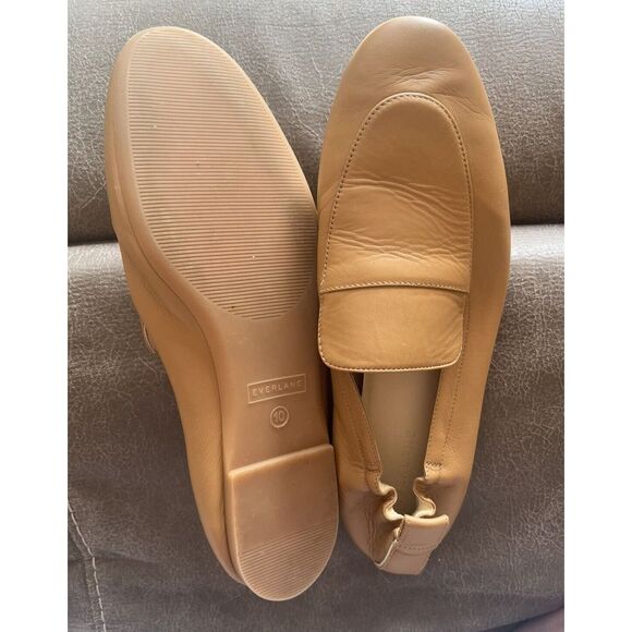 EVERLANE The DAY LOAFER Elastic Back Flats Tan Leather Shoes Size 10 Italy - Picture 3 of 4